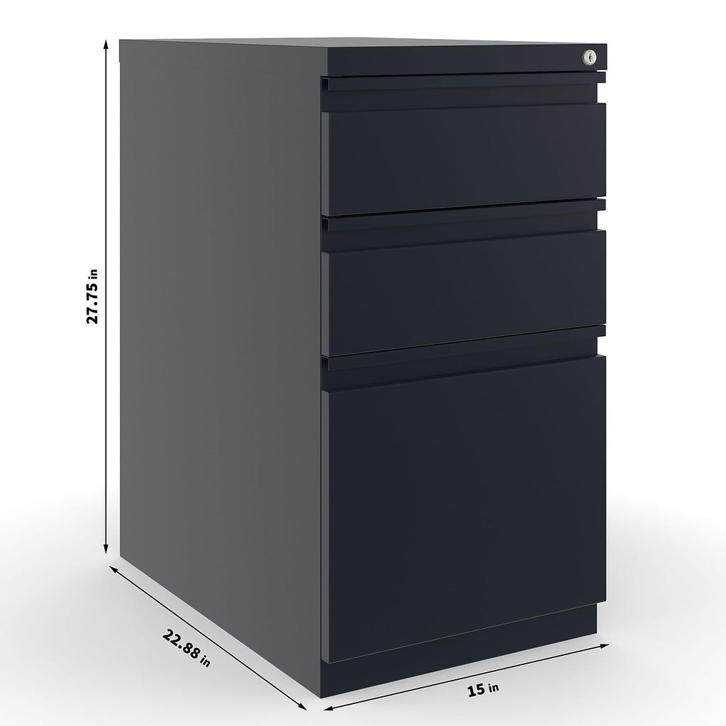 Black 3 Drawer Letter Size Lockable File Cabinet X163
