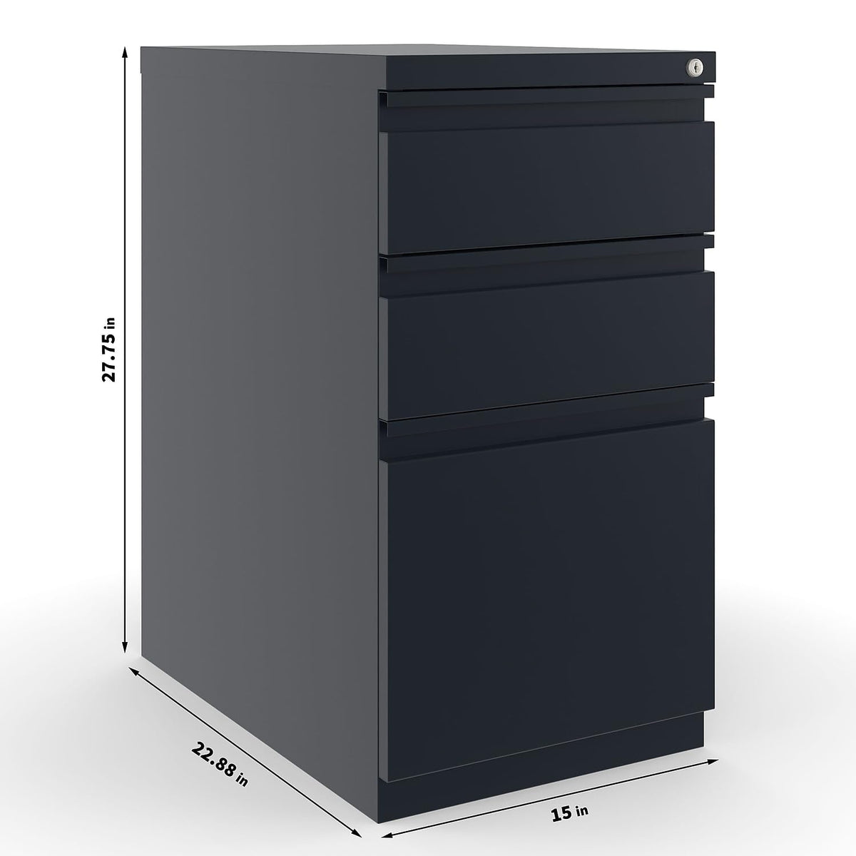 Black 3 Drawer Letter Size Lockable File Cabinet X163