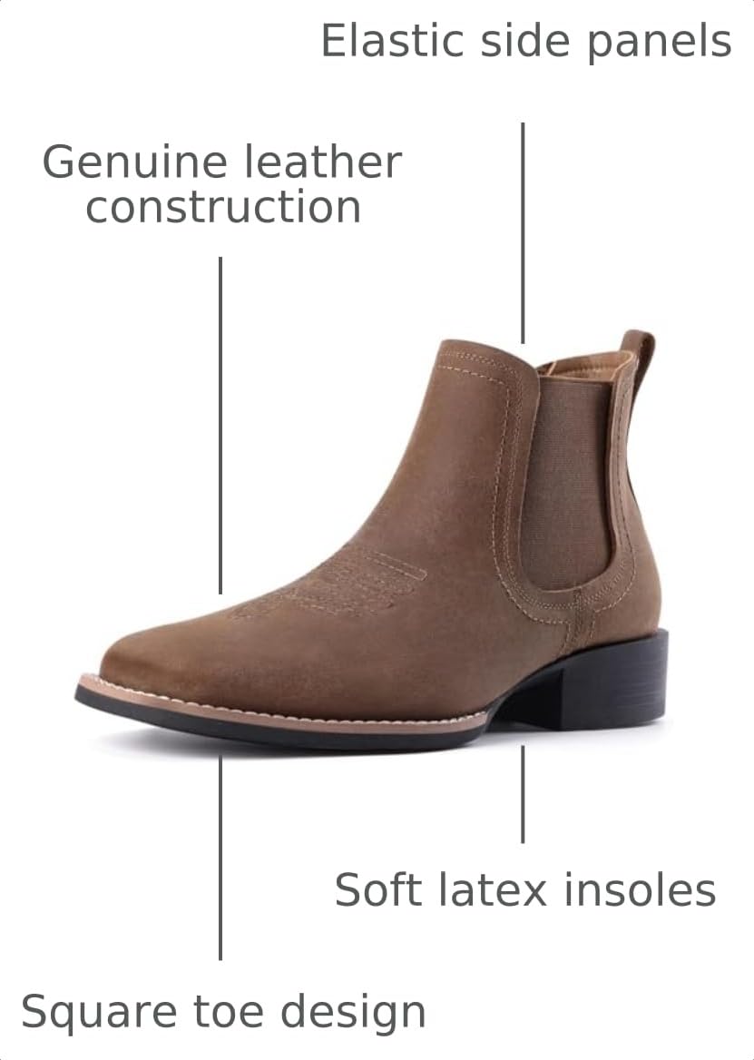 Western Cowboy Boots Square Toe Chelsea Ankle Boots A6590