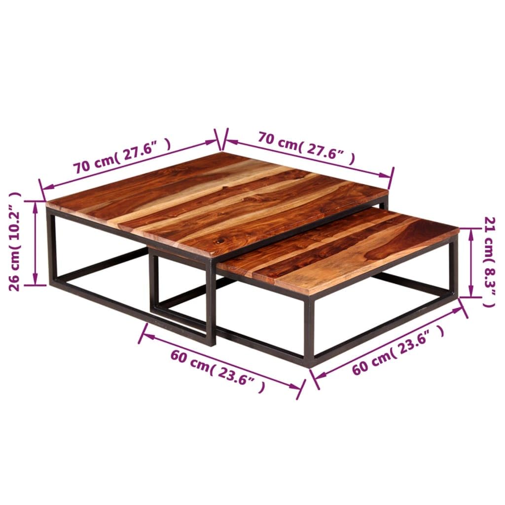 Two Piece Nesting Solid Sheesham Wood Coffee Table Set Q8014