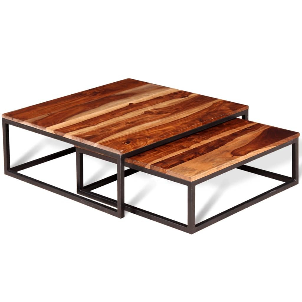 Two Piece Nesting Solid Sheesham Wood Coffee Table Set Q8014