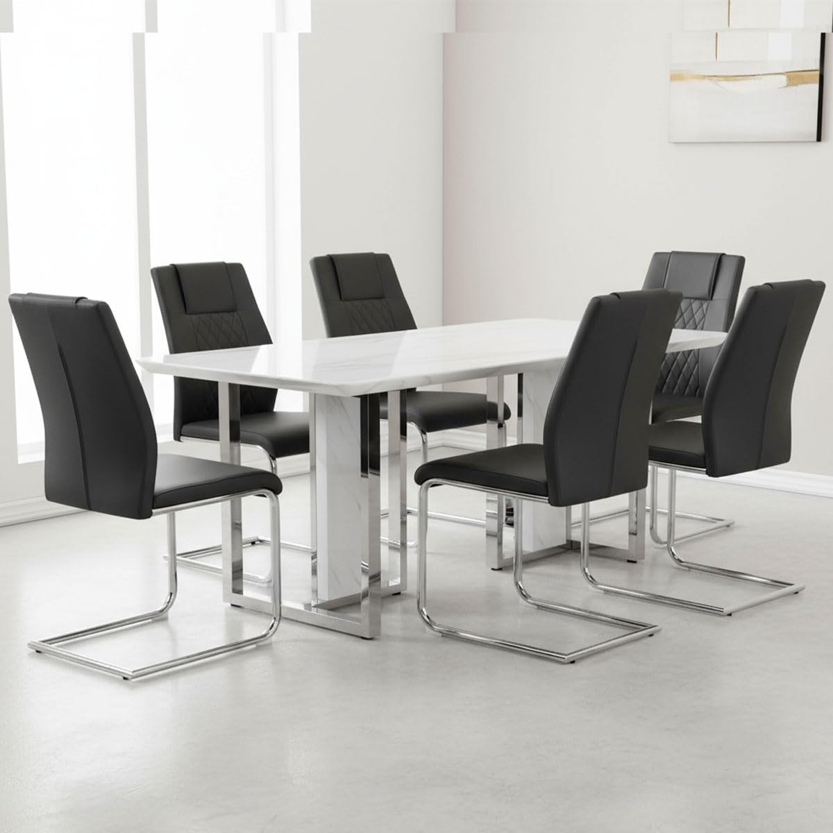 Black Faux Leather Dining Chairs Set 6 Z368198