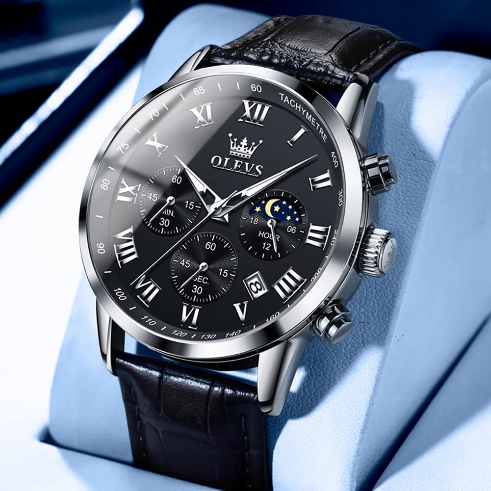 Leather Waterproof Classic Round Watch with Date J596