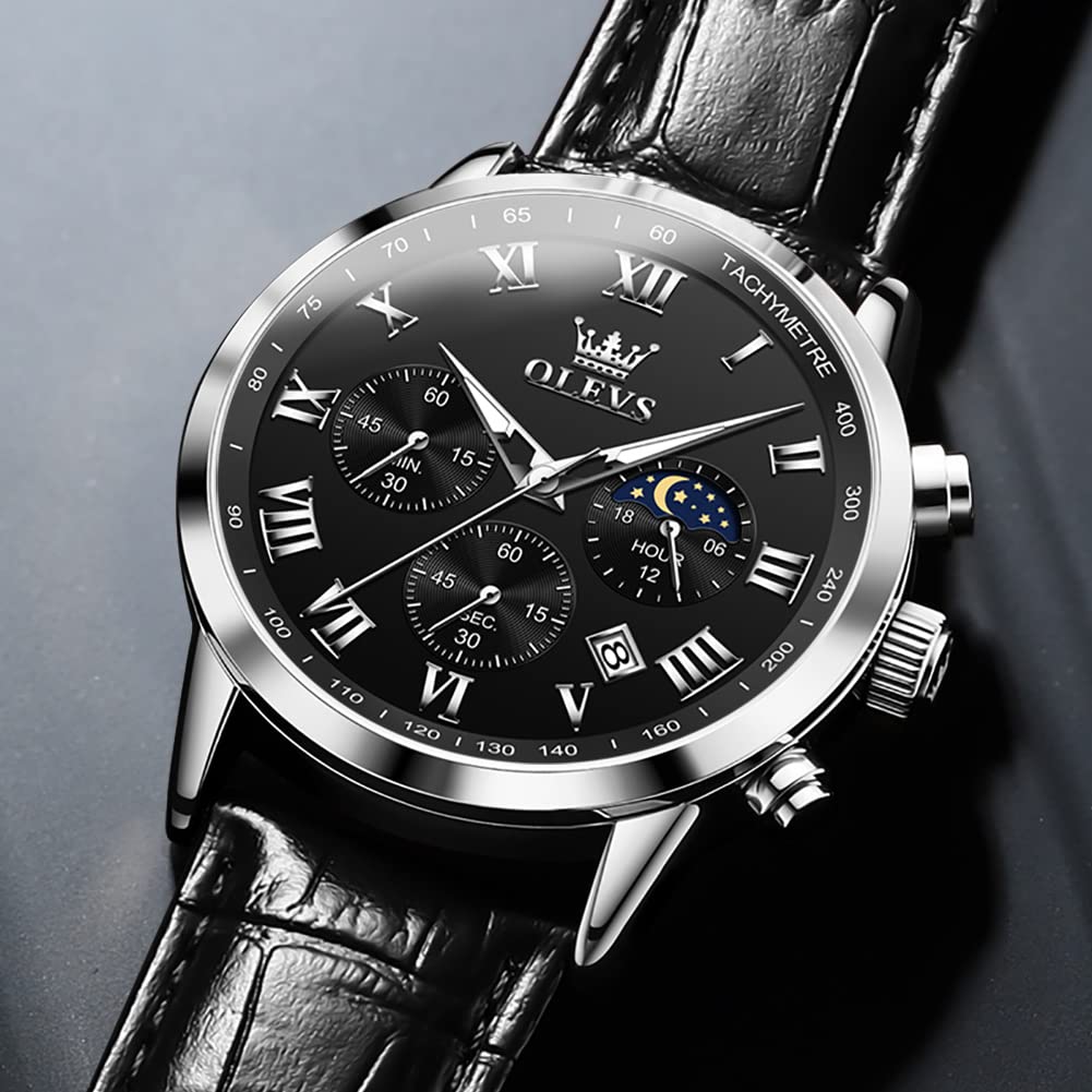 Leather Waterproof Classic Round Watch with Date J596