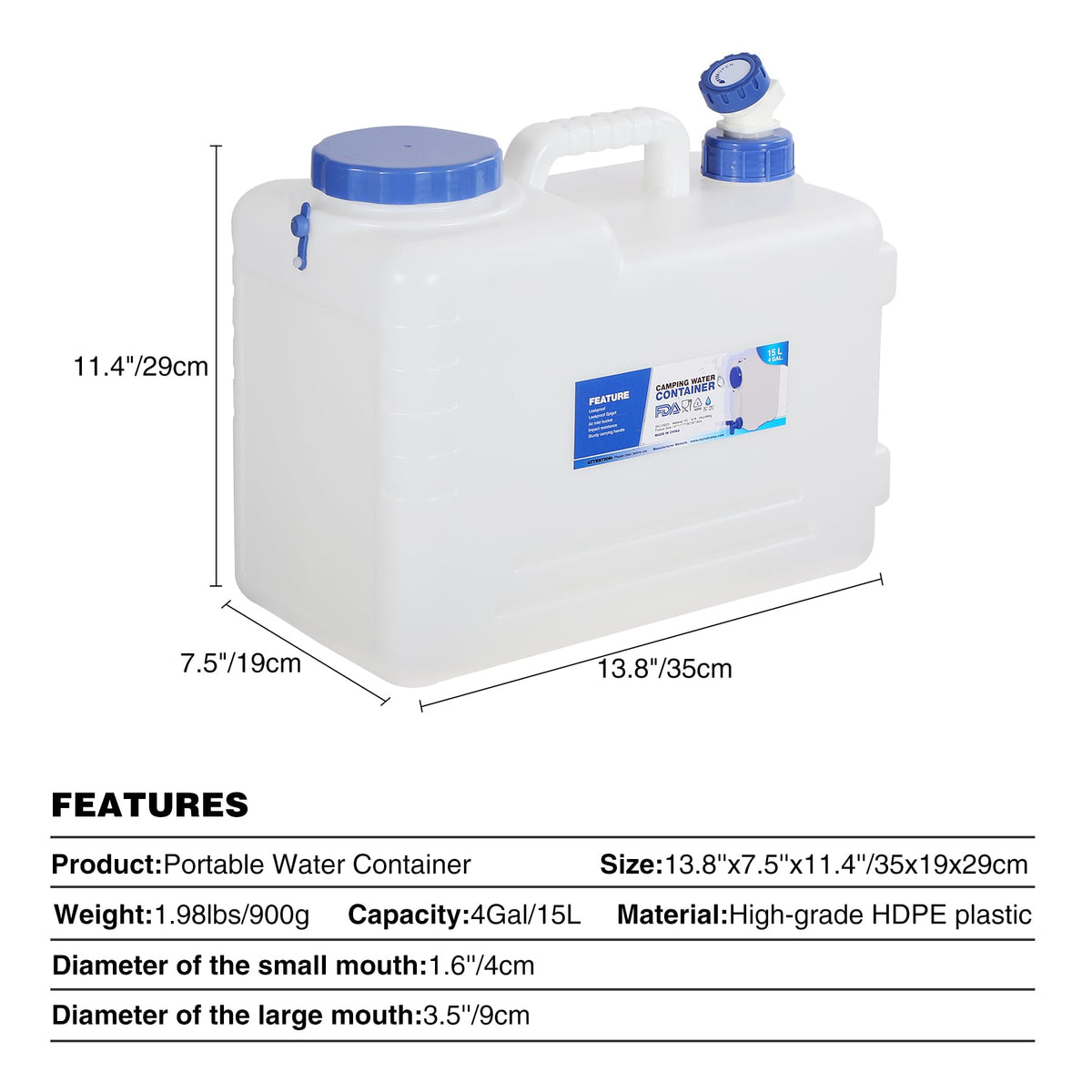 4 Gallon Portable Water Container with Spigot Q89095