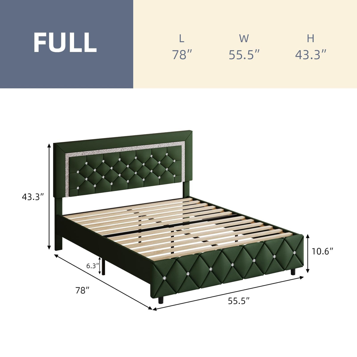 Green Faux Leather Upholstered Bed Frame with Headboard J95614