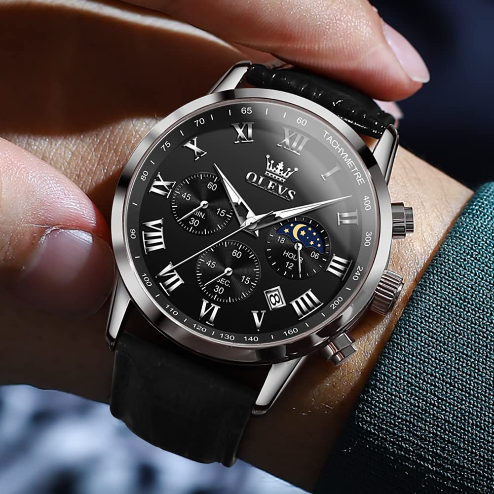 Leather Waterproof Classic Round Watch with Date J596