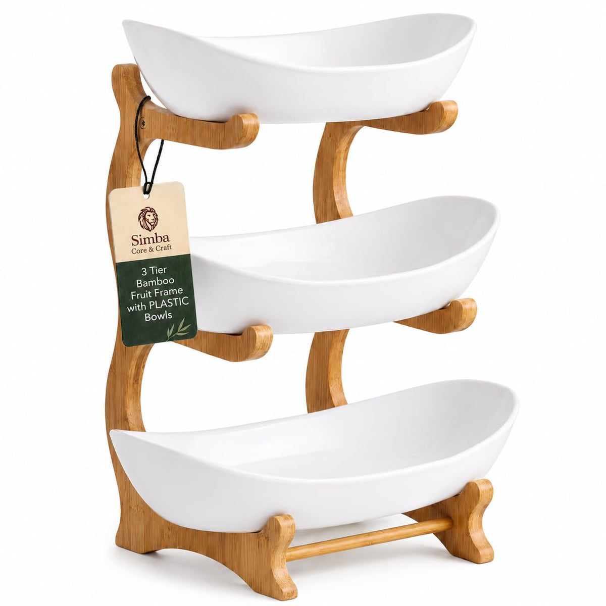 3 Tier Plastic Fruit Basket with Bamboo Stand V998762