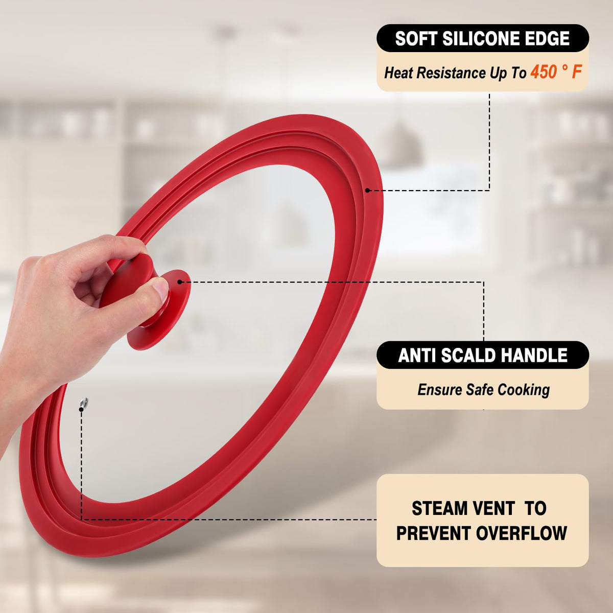 Universal Tempered Glass Pan Lid with Silicone Edge I92787