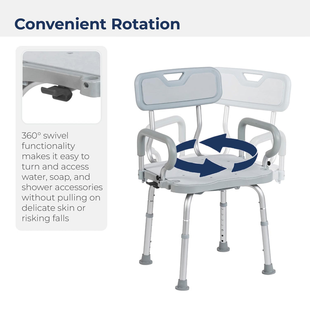 Gray Swivel Shower Chair with Arms and Back X52426
