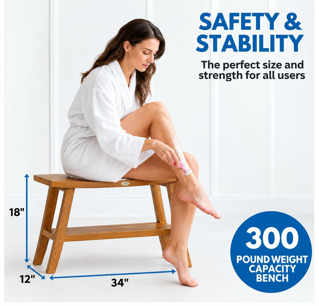 34-Inch Natural Teak Shower Bench E94017
