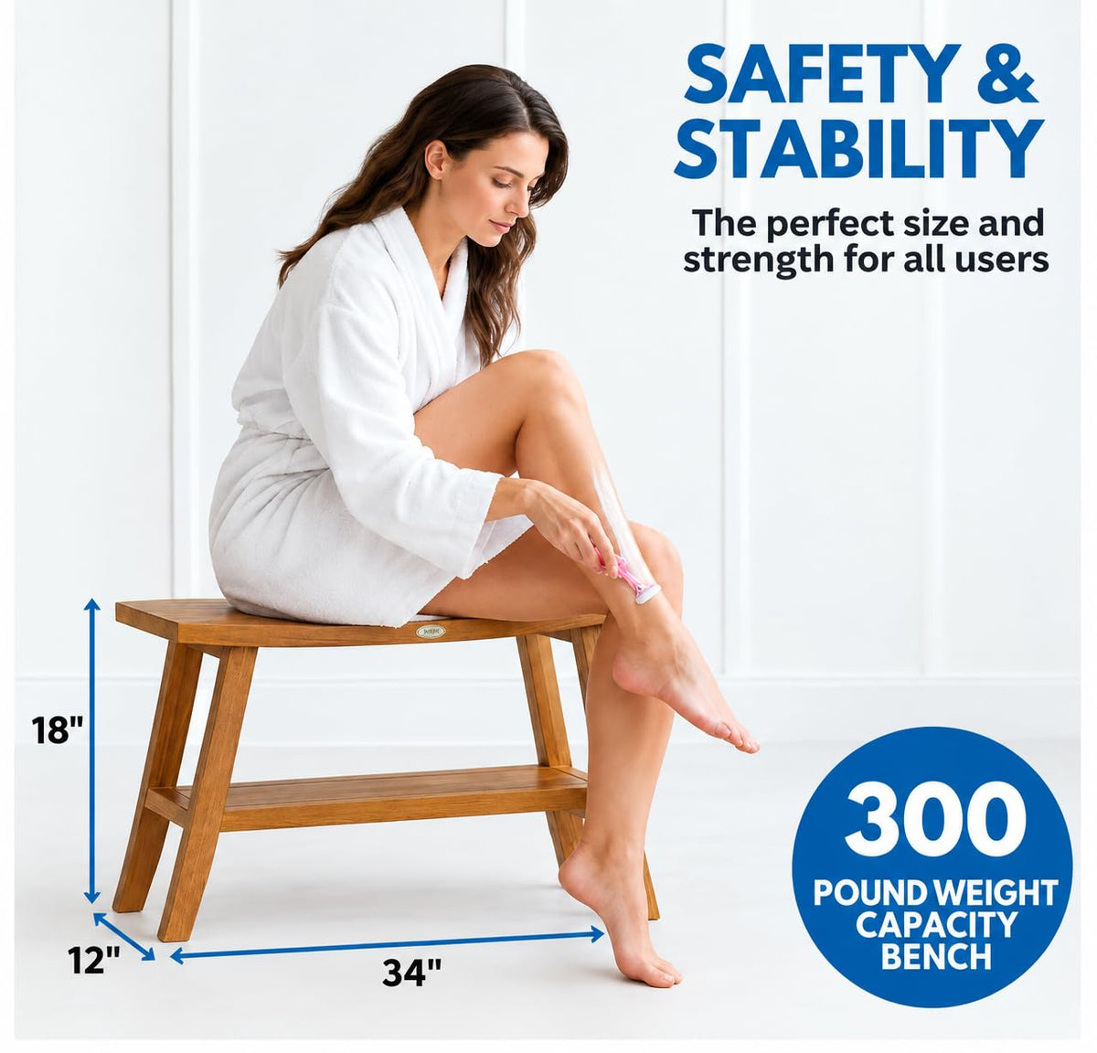 34-Inch Natural Teak Shower Bench E94017