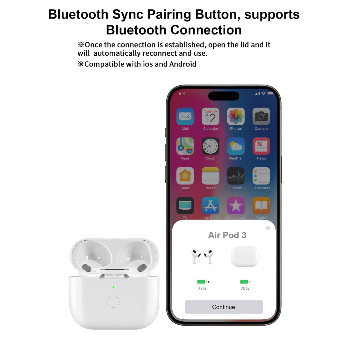Wireless Charging Case Replacement with Bluetooth Pairing Sync Button B961018
