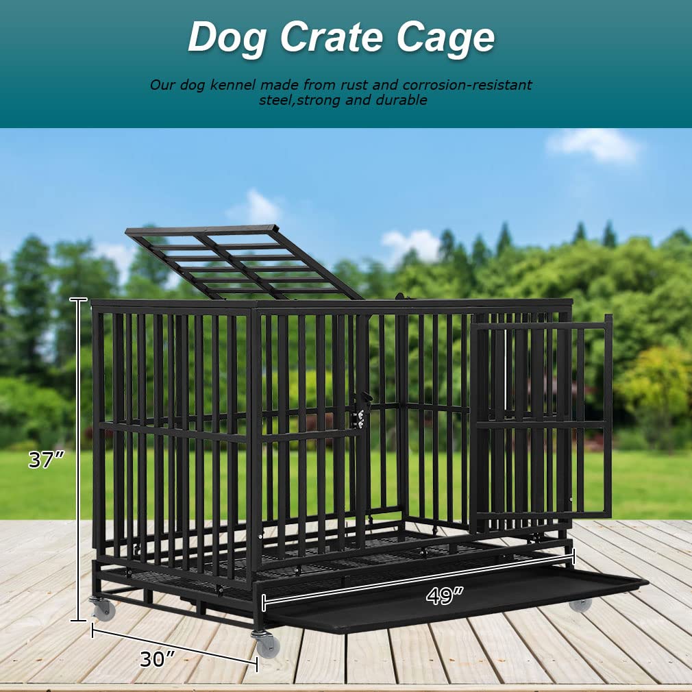 48 inch Metal Dog Crate with Wheels and Tray G684791