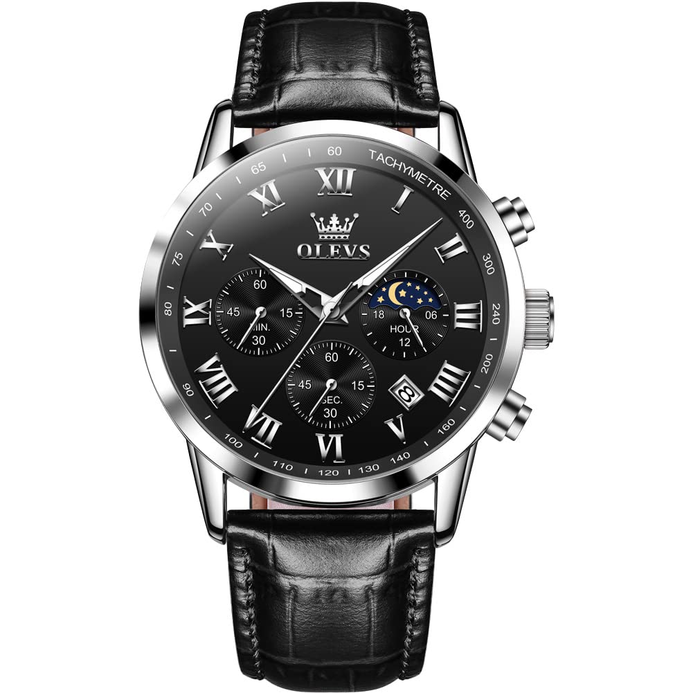 Leather Waterproof Classic Round Watch with Date J596