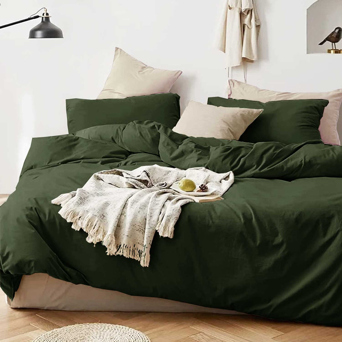 Dark Olive Green King Size 3 Piece Comforter Set W7311