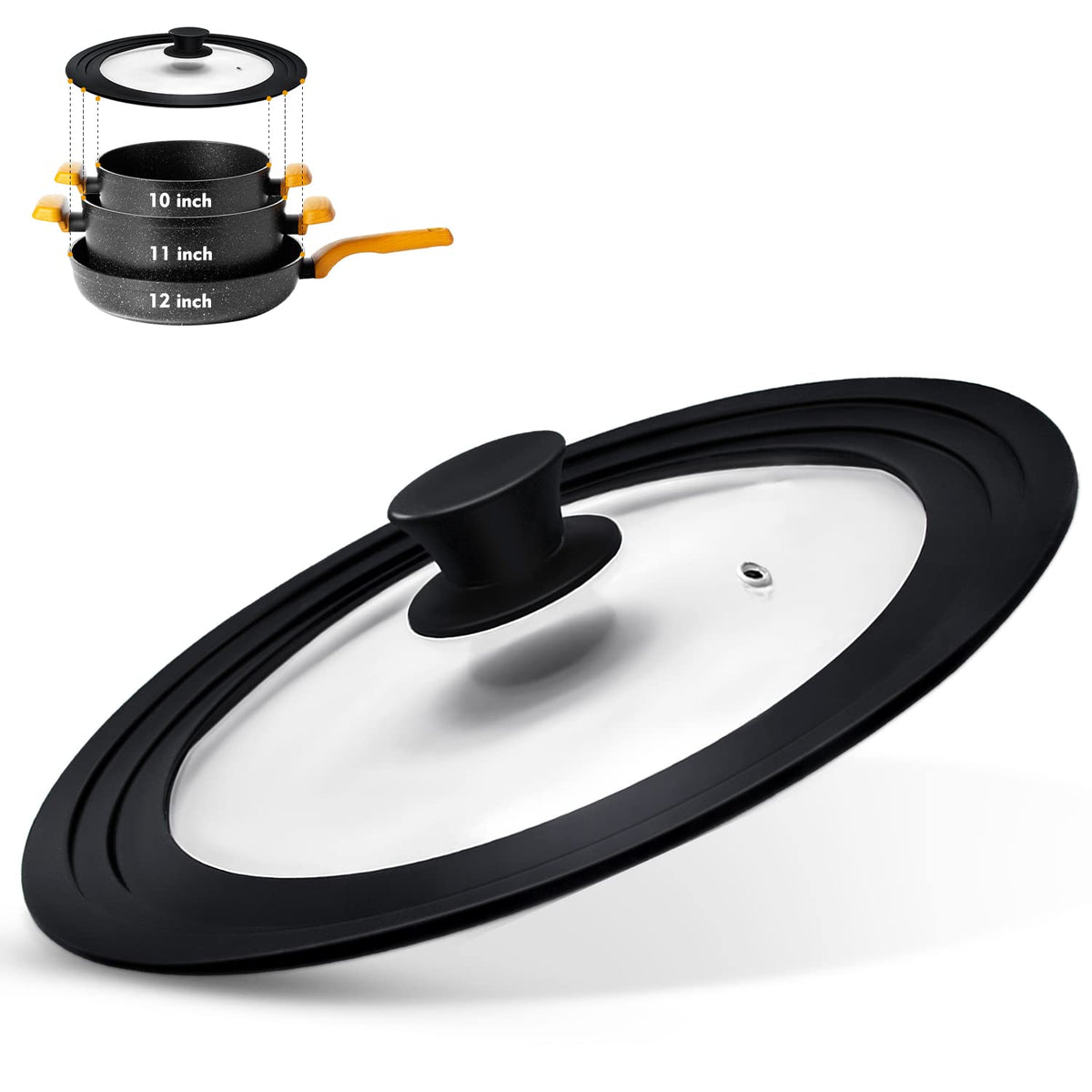 Universal Lid for Pots Pans and Skillets with Silicone Rim and Tempered Glass H41557