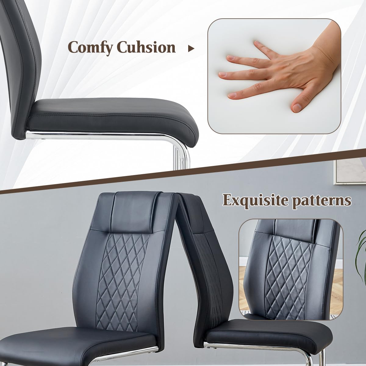 Black Faux Leather Dining Chairs Set 6 Z368198