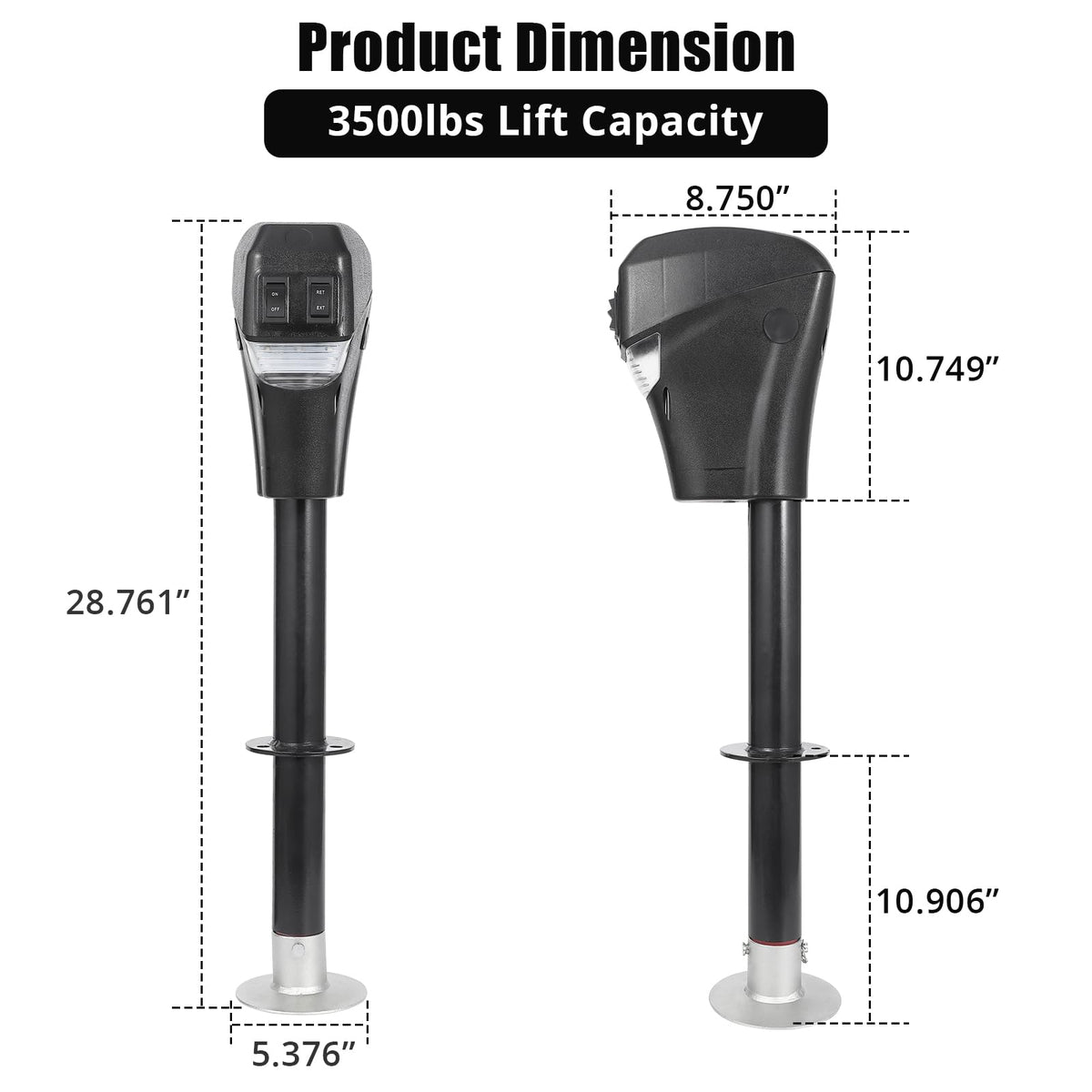 Electric Trailer A-Frame Tongue Jack 3,500 Lbs 18-Inch Stroke 12V DC S731