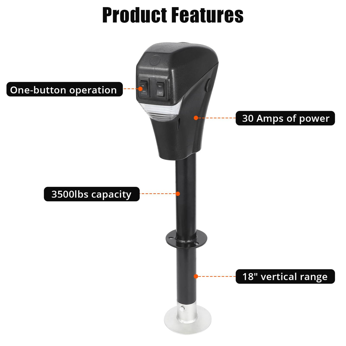 Electric Trailer A-Frame Tongue Jack 3,500 Lbs 18-Inch Stroke 12V DC S731