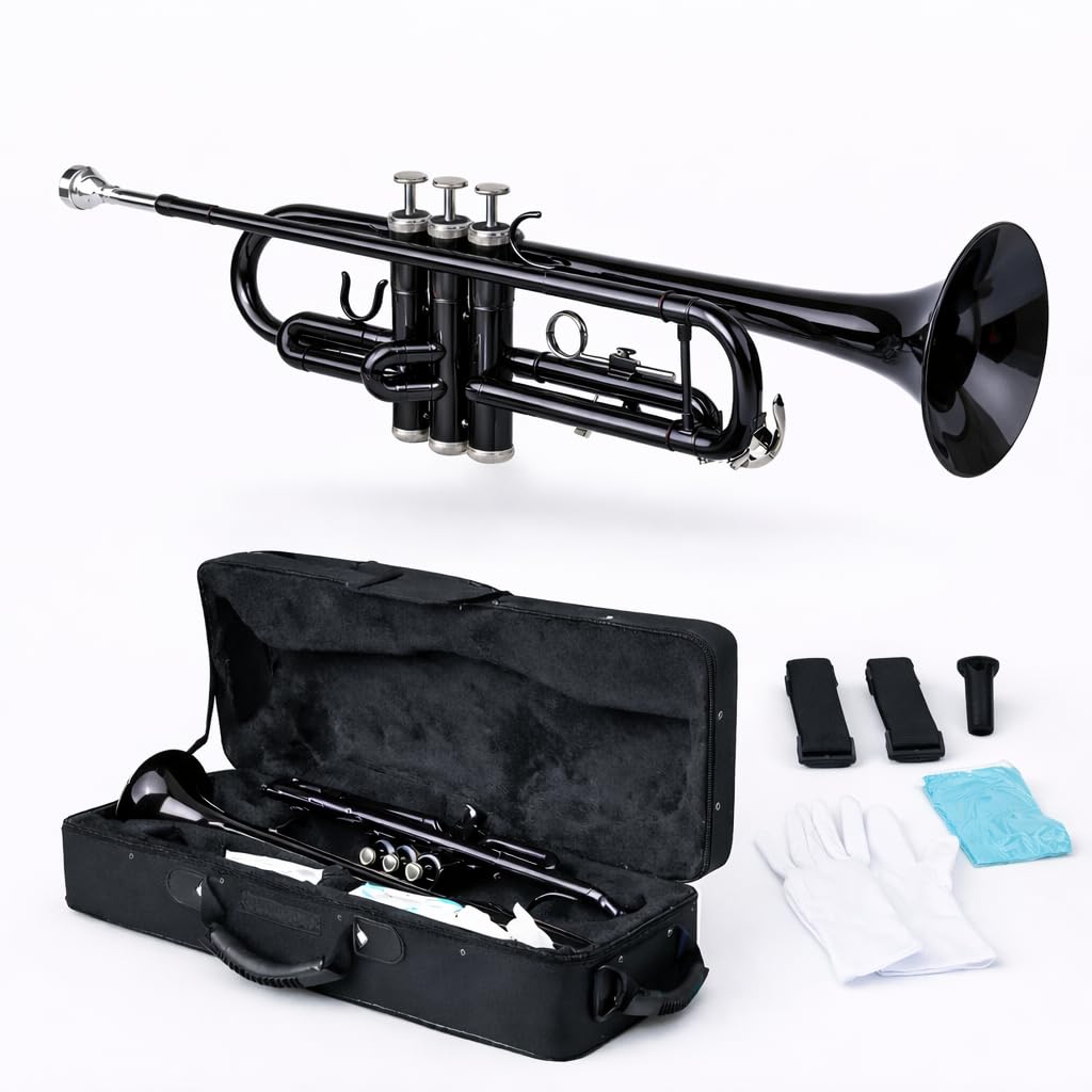 Bb Standard Trumpet Set with Hard Case, 7C Mouthpiece, Cleaning Cloth & Gloves N571