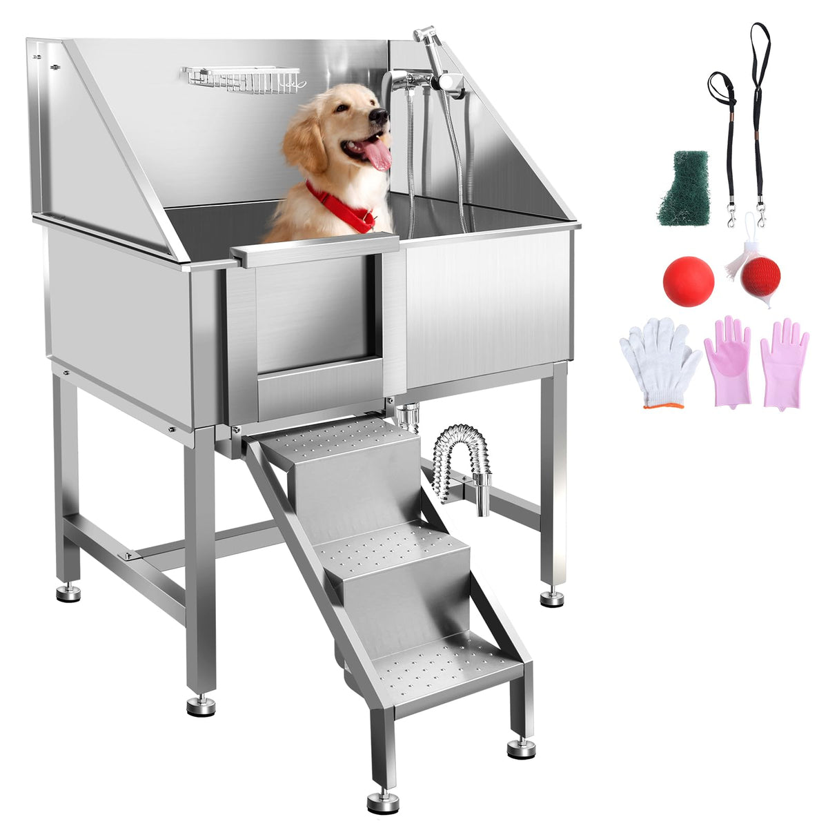 38" Stainless Steel Dog Grooming Tub with Sliding Door K82727