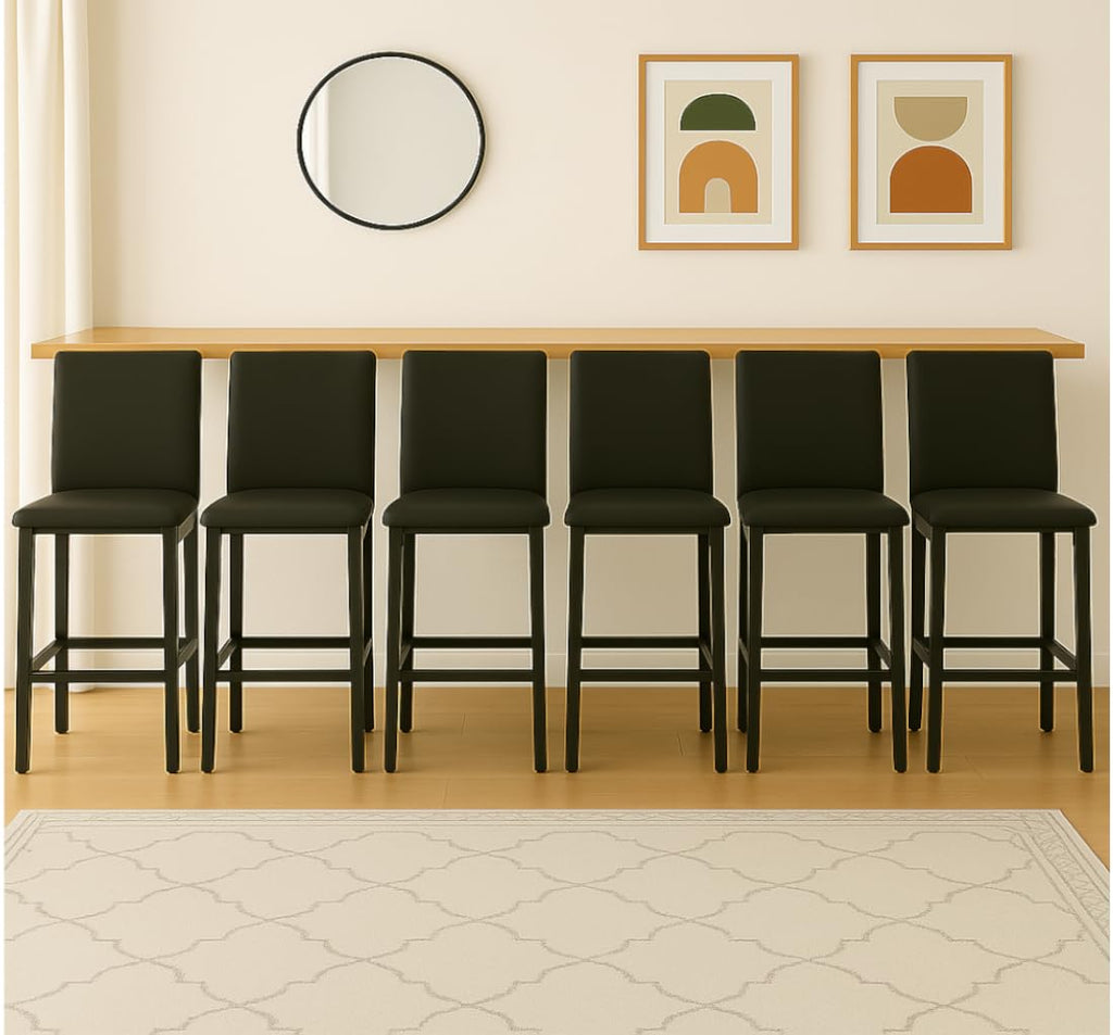 Black Faux Leather Barstools Set of 6 I772097