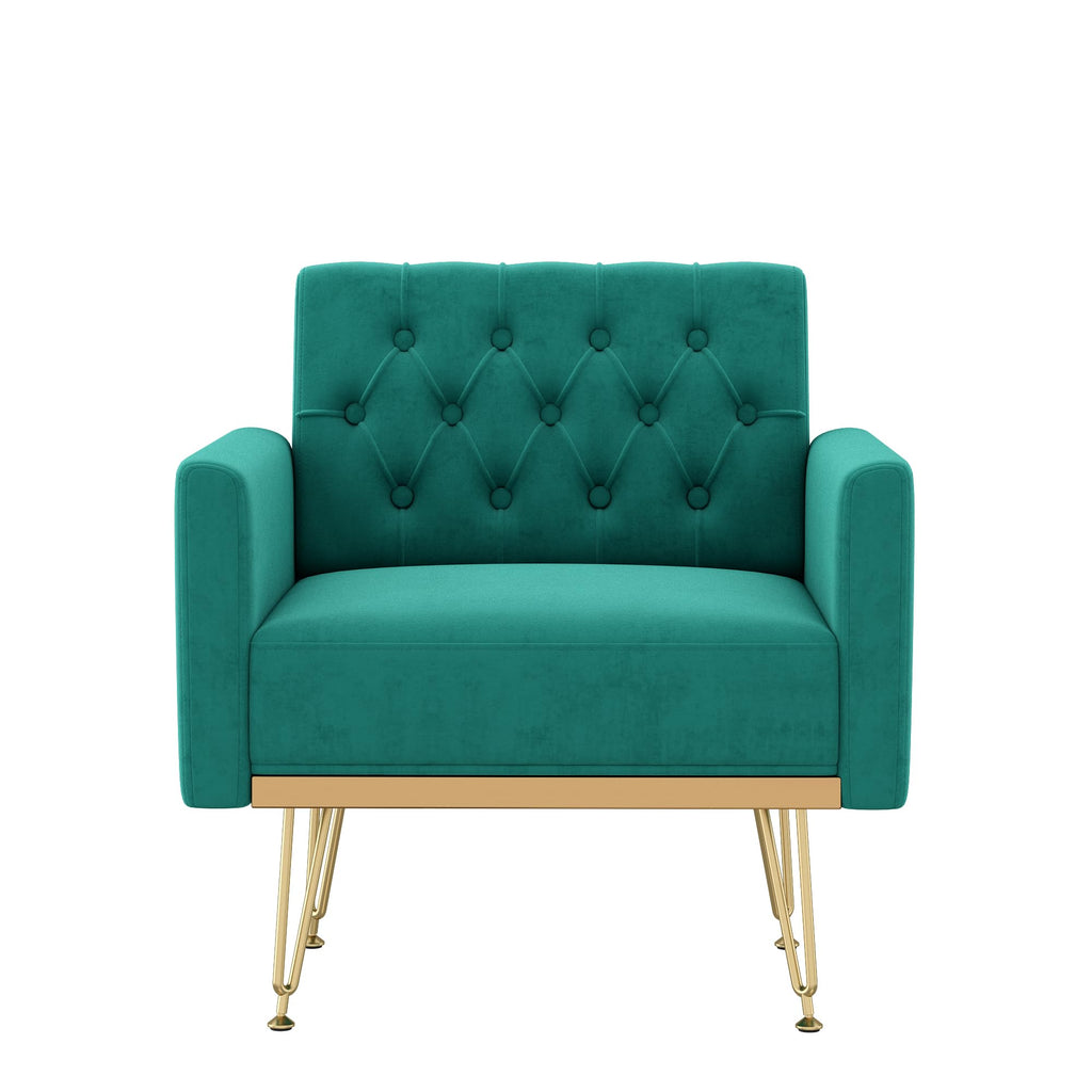 Oversized Velvet Tufted Accent Chair with Gold Legs Z27396