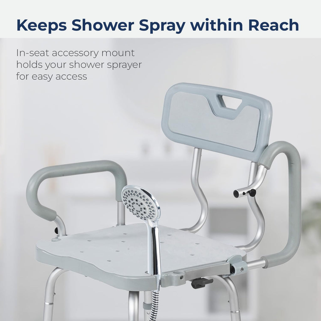 Gray Swivel Shower Chair with Arms and Back X52426