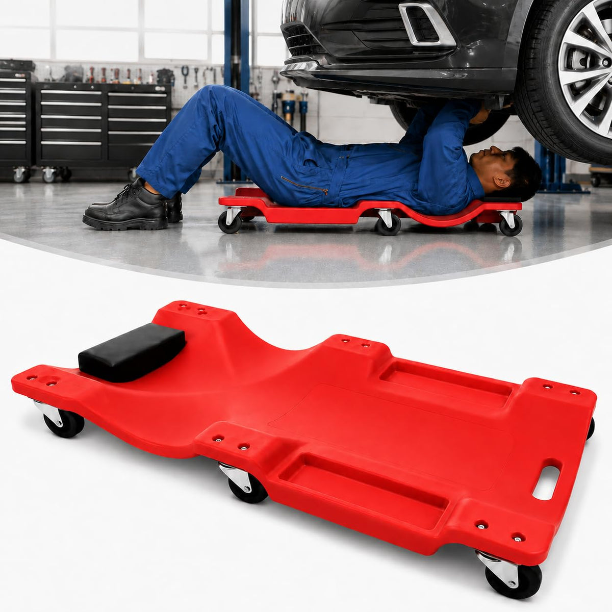 Low Profile Mechanic Creeper with Padded Headrest and 6 Swivel Casters Z259841