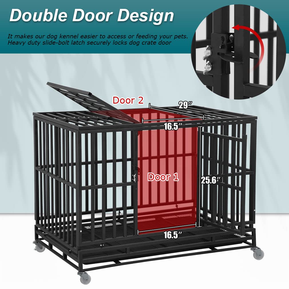 48 inch Metal Dog Crate with Wheels and Tray G684791