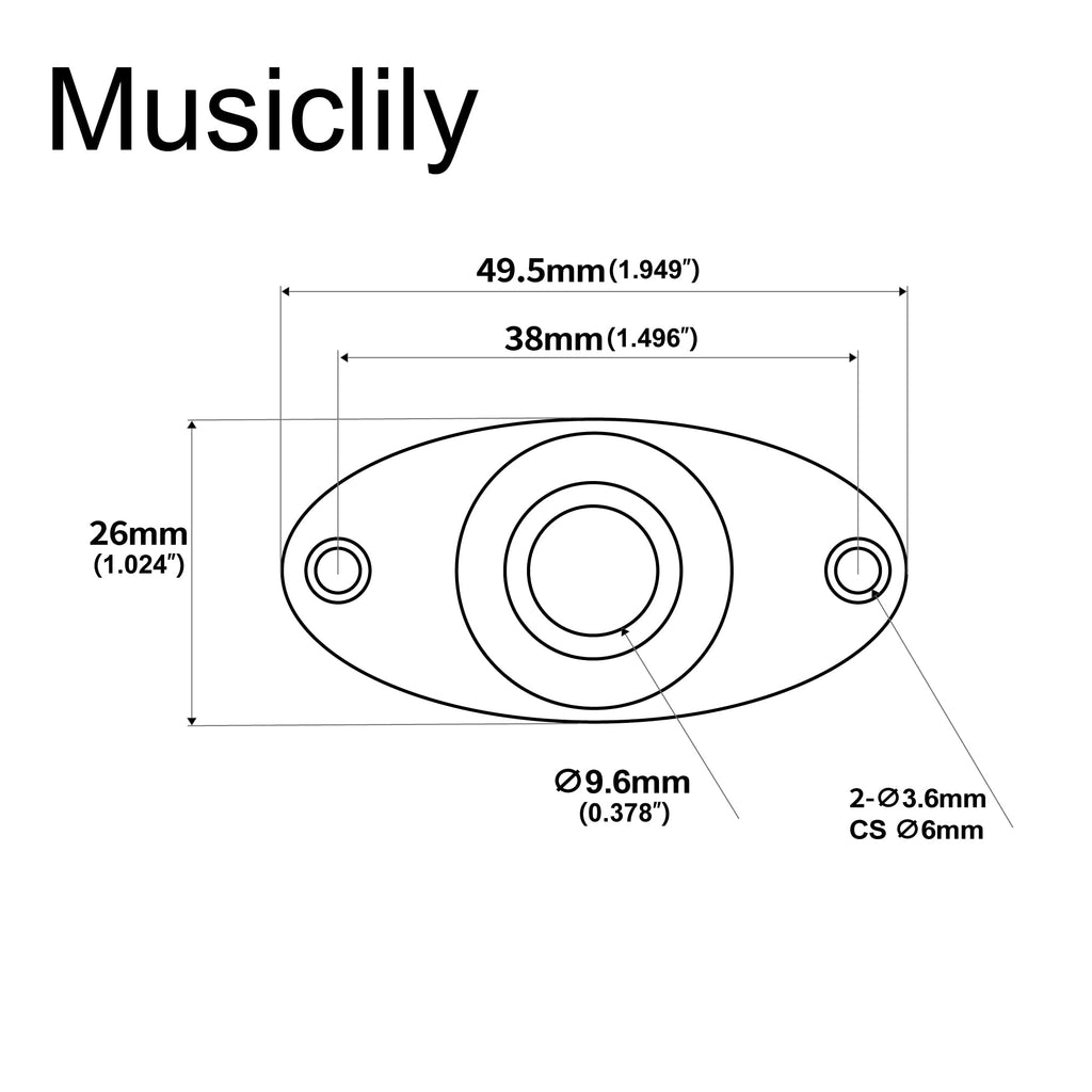 Black Curved Recessed Oval Guitar Jack Plate A9369