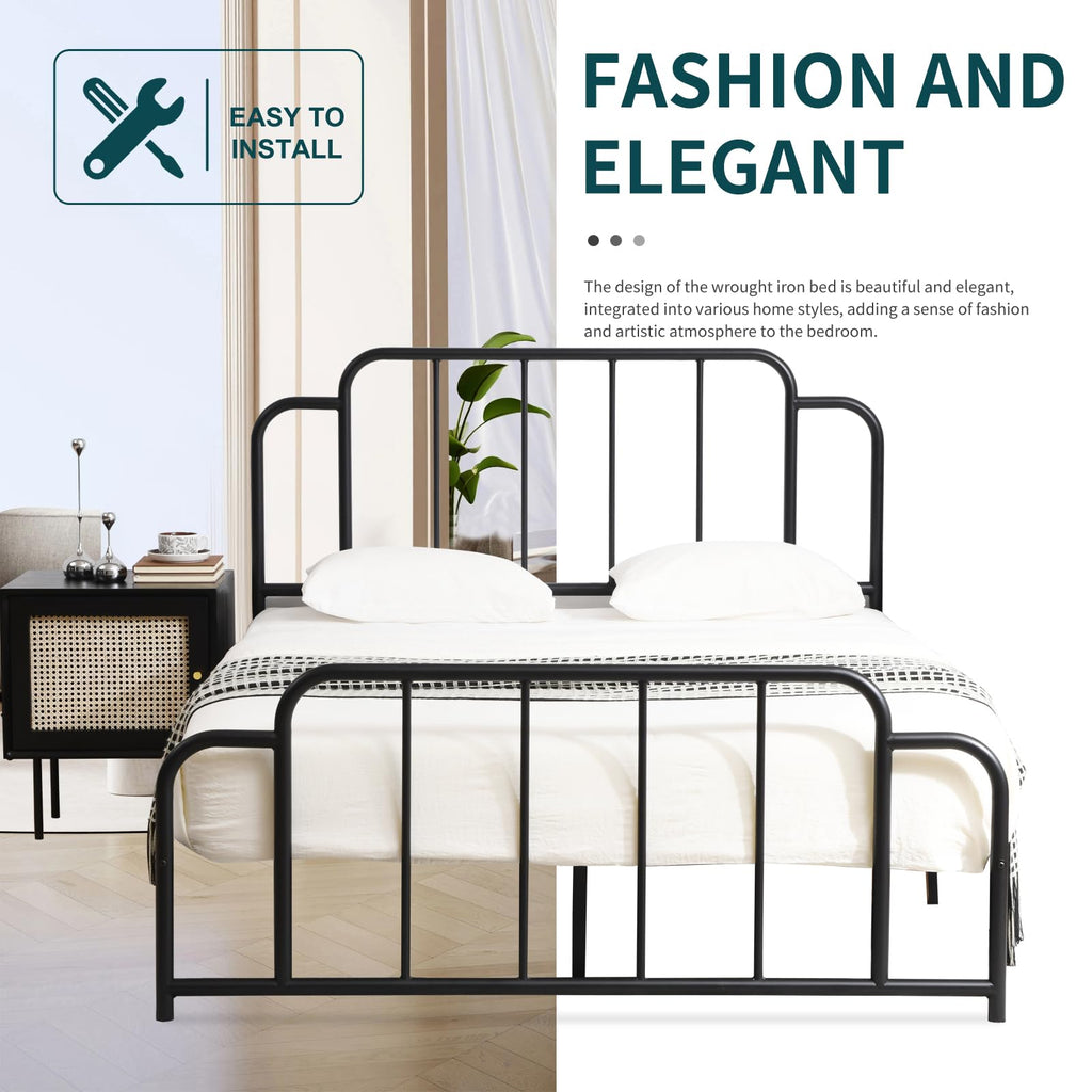 Black Full Size Metal Bed with Headboard and Footboard K9394