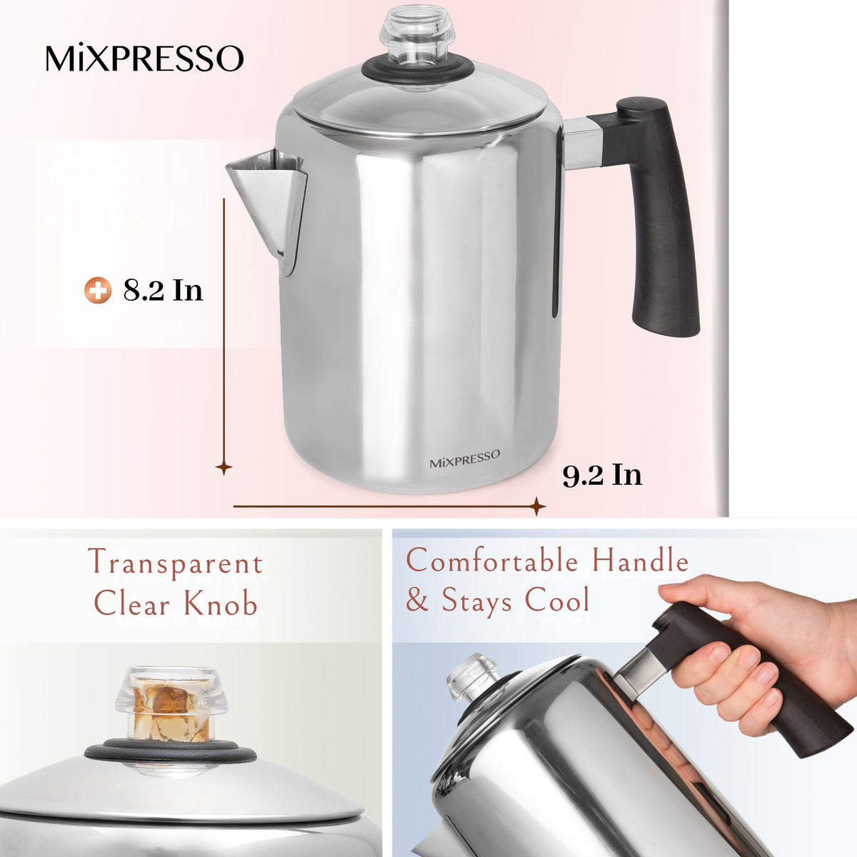 5-8 Cup Stainless Steel Stovetop Coffee Percolator Z4447