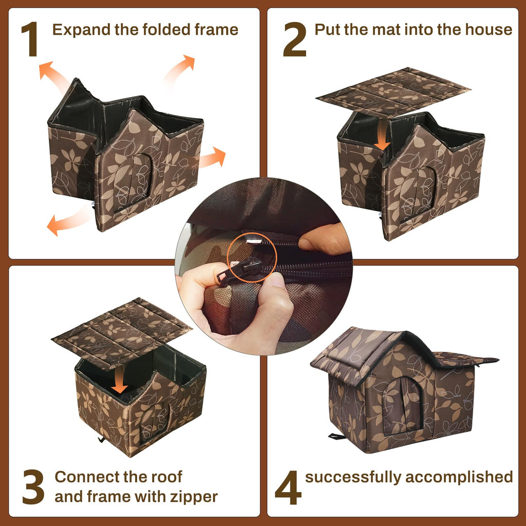 Weatherproof Collapsible Outdoor Cat House with Mat O421