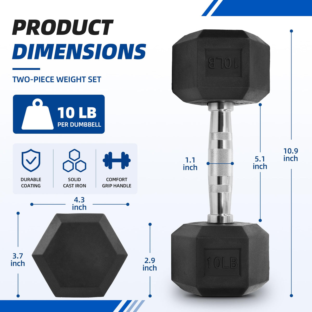 Rubber Coated Hex Dumbbells M917