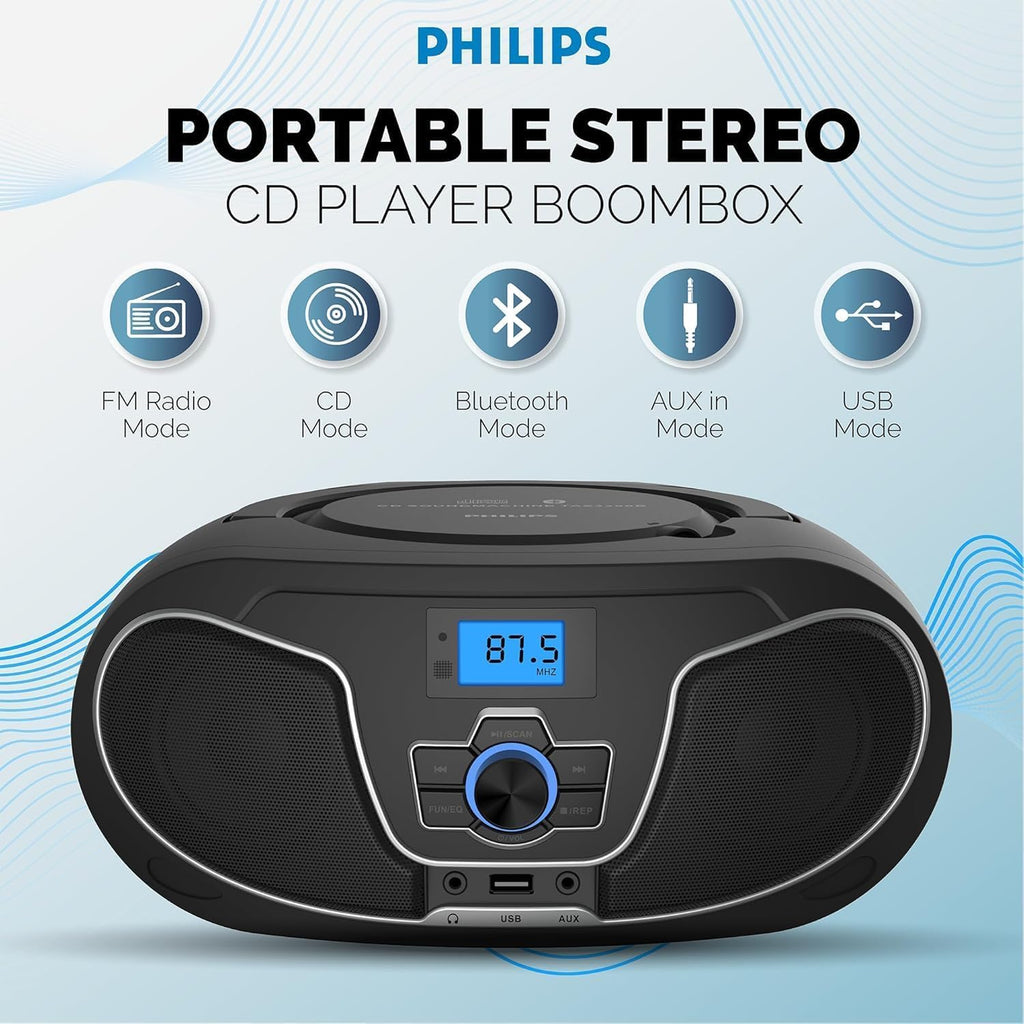 Portable CD Player Boombox with Bluetooth, FM Radio, USB Playback & AUX Input E948