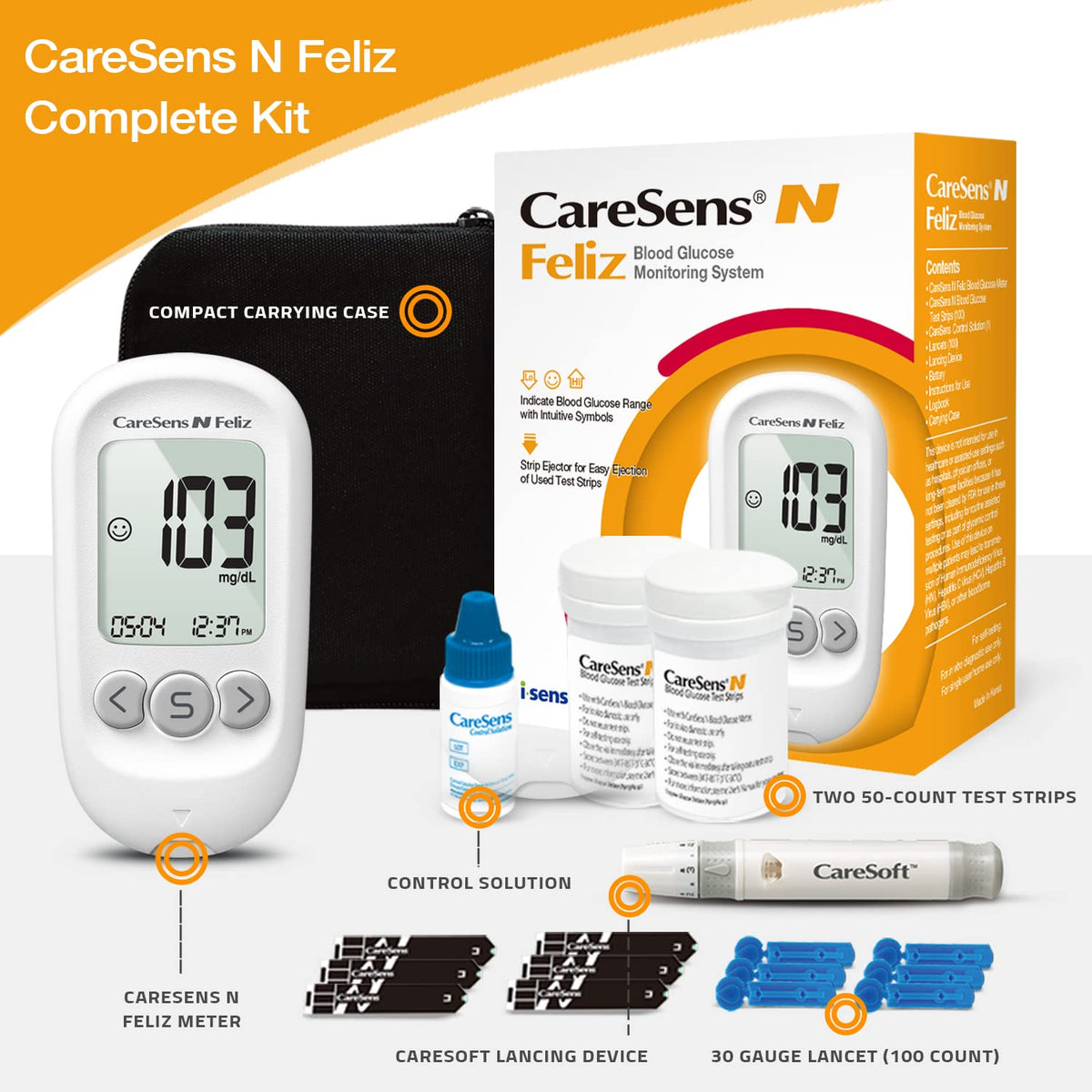 Blood Glucose Monitoring Kit with 100 Test Strips and 100 Lancets I351