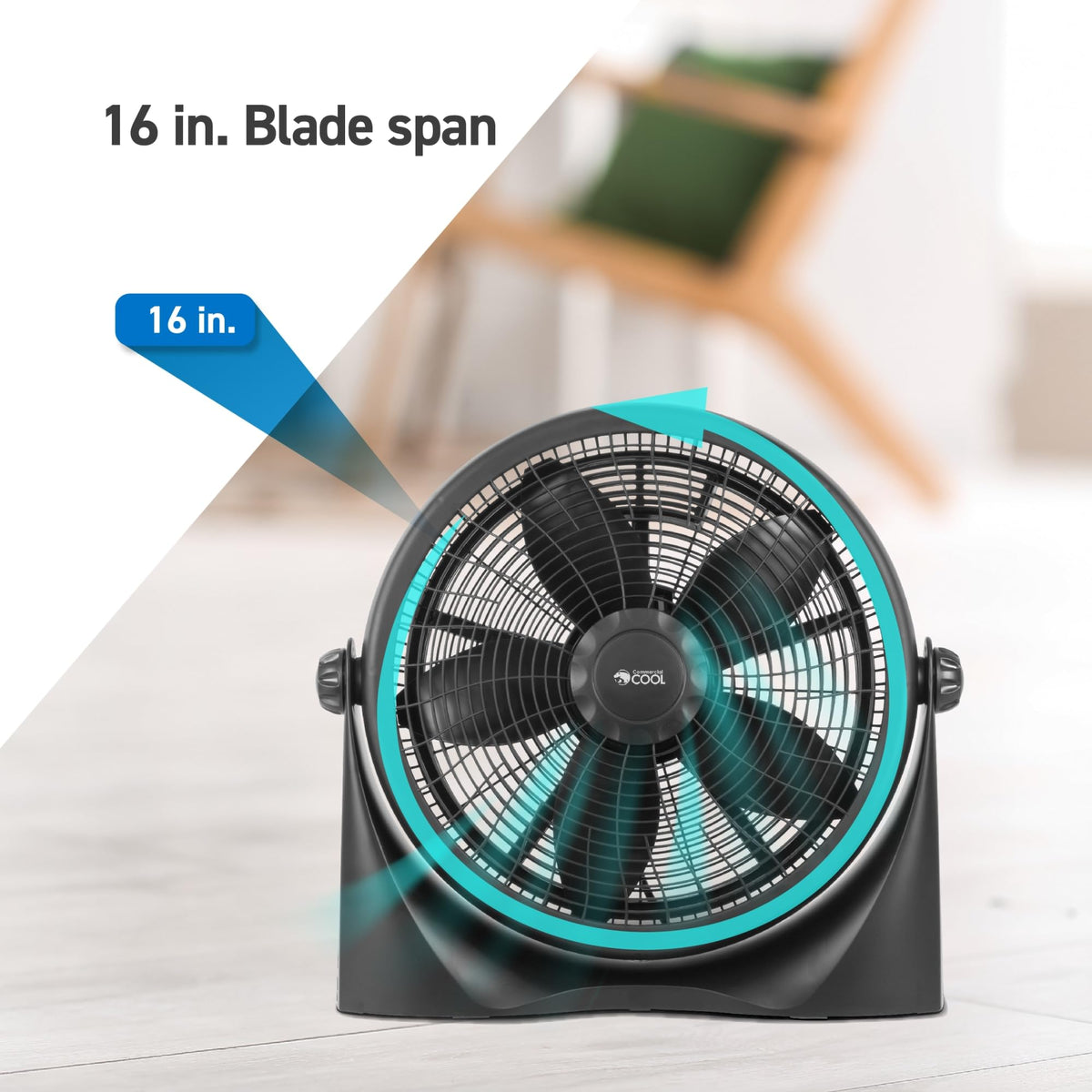 16 Inch High Velocity Floor Fan, Black S390