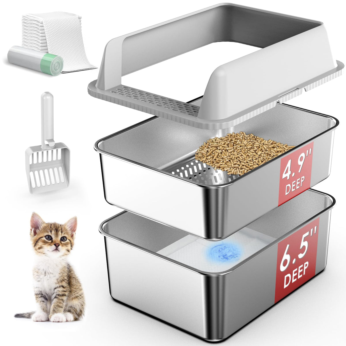 Enclosed Stainless Steel Sifting Litter Box Y56186