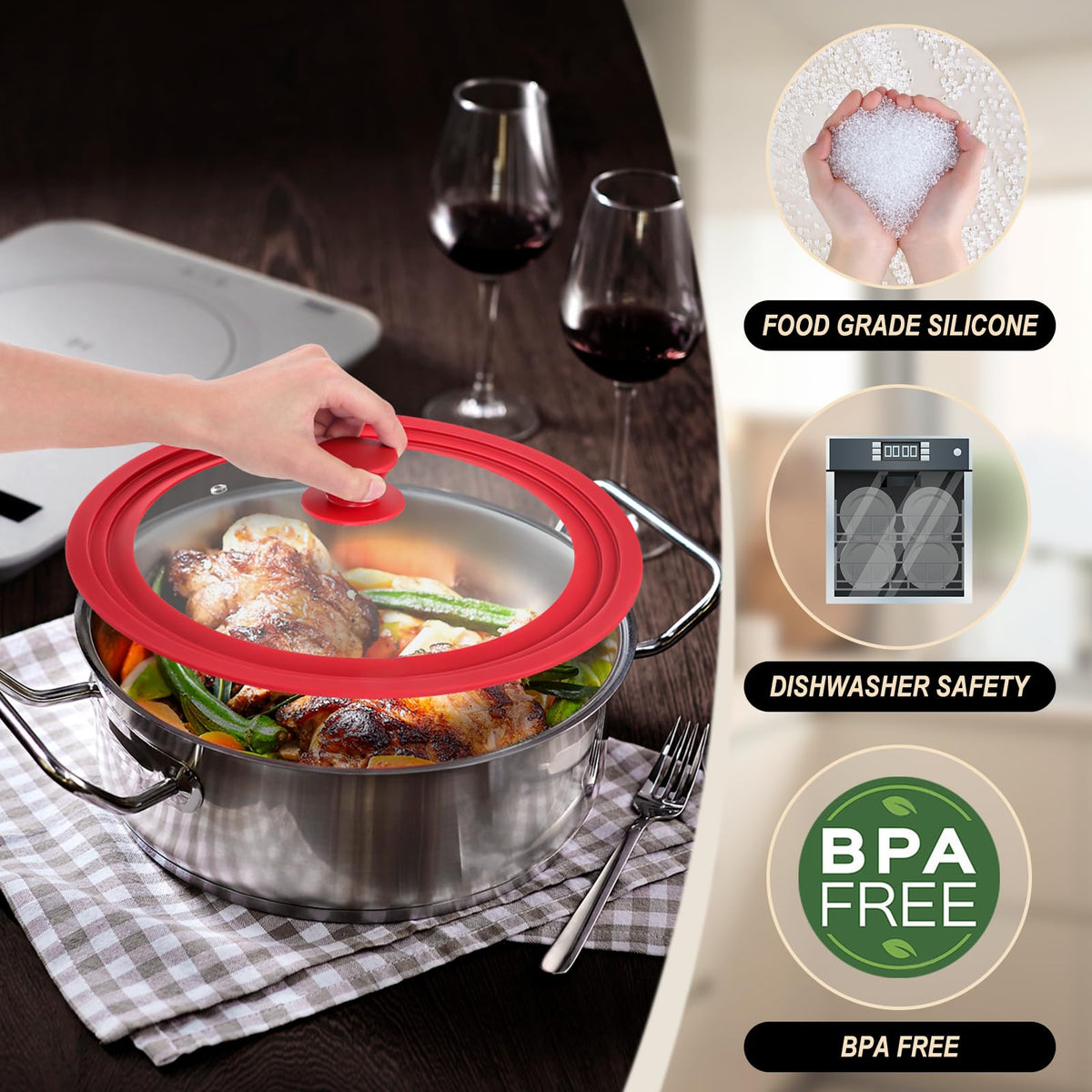Universal Tempered Glass Pan Lid with Silicone Edge I92787