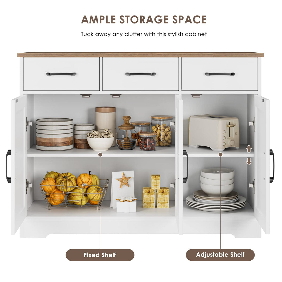 White Kitchen Buffet Cabinet with Storage Y866