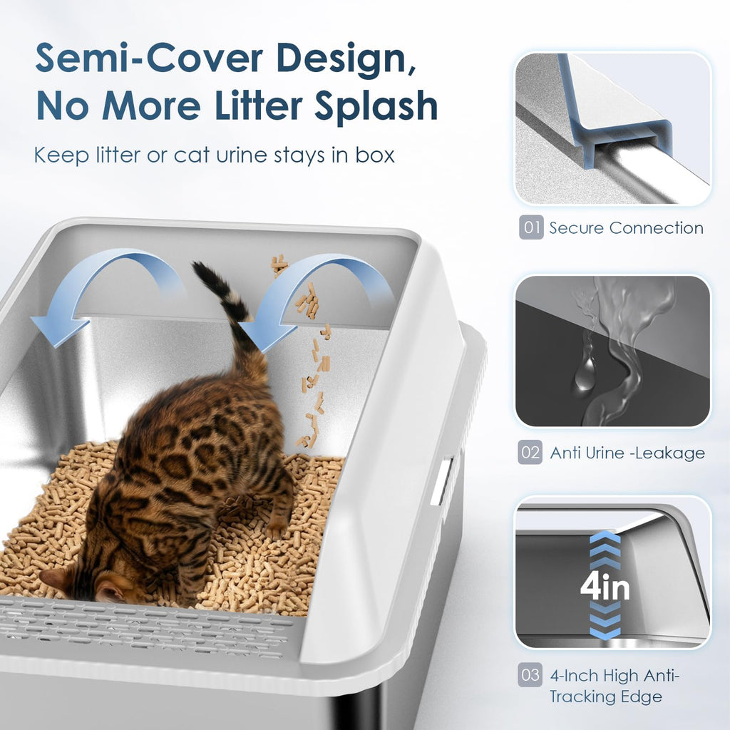 Enclosed Stainless Steel Sifting Litter Box Y56186