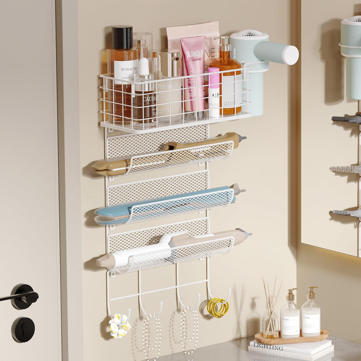 Wall-Mounted Hair Dryer Holder 4-Shelf White R4839