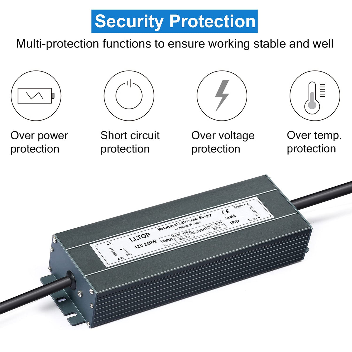 12V DC Waterproof IP67 Power Supply 200W 16.7A S749