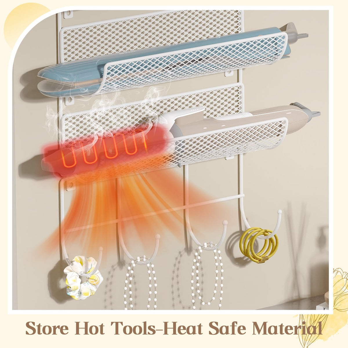 Wall-Mounted Hair Dryer Holder 4-Shelf White R4839