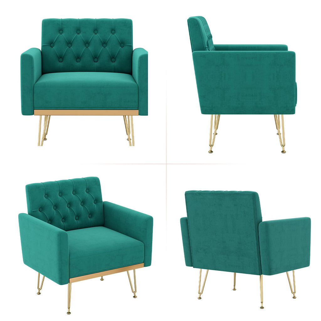 Oversized Velvet Tufted Accent Chair with Gold Legs Z27396