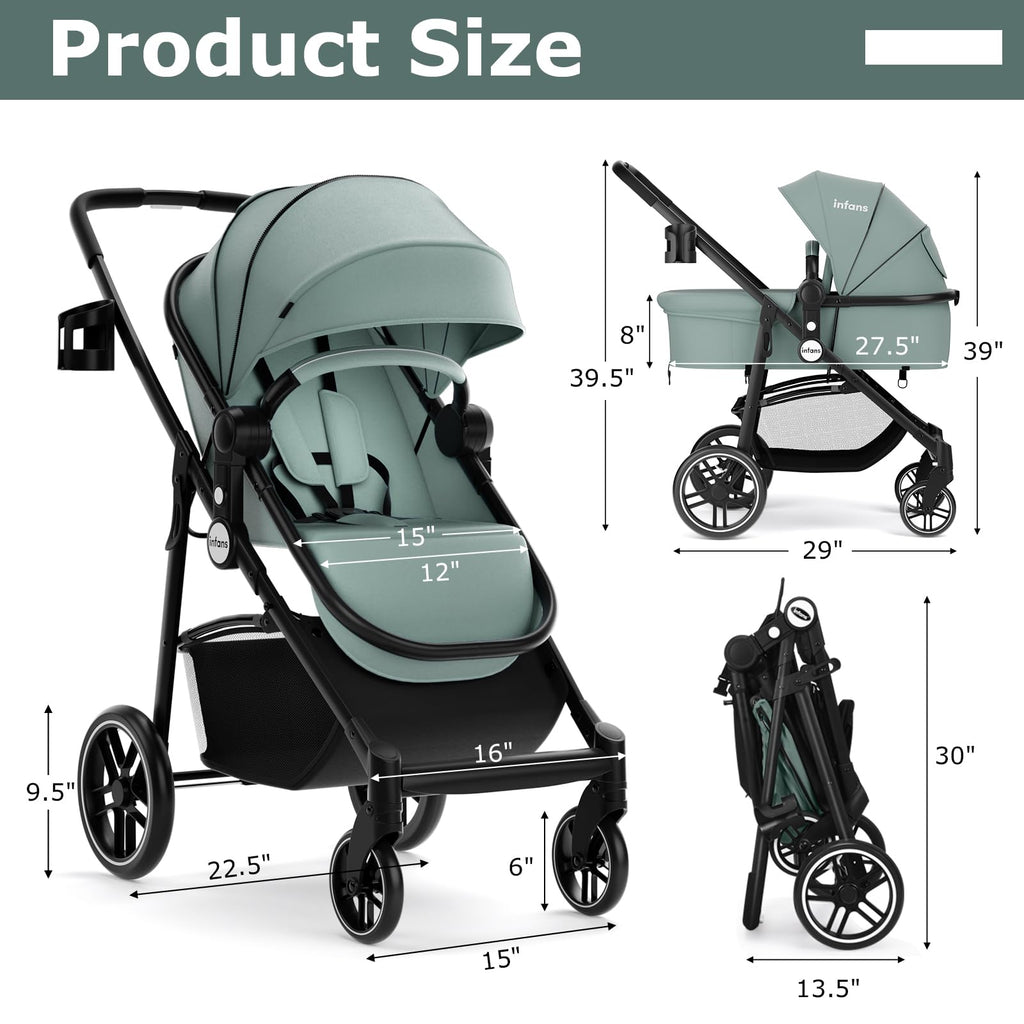 2 in 1 Reversible Bassinet Stroller with Canopy and Storage Basket H26708