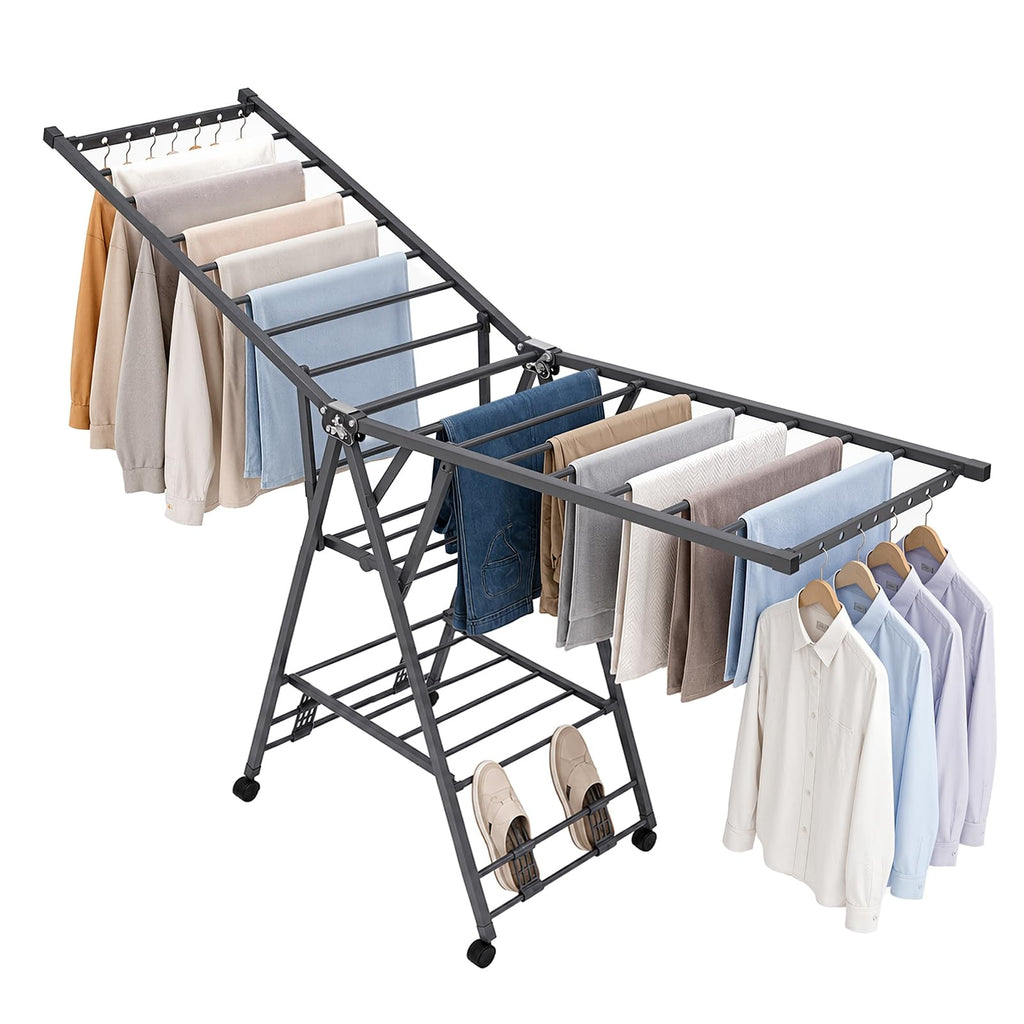 Foldable Metal Clothes Drying Rack with Wheels A239