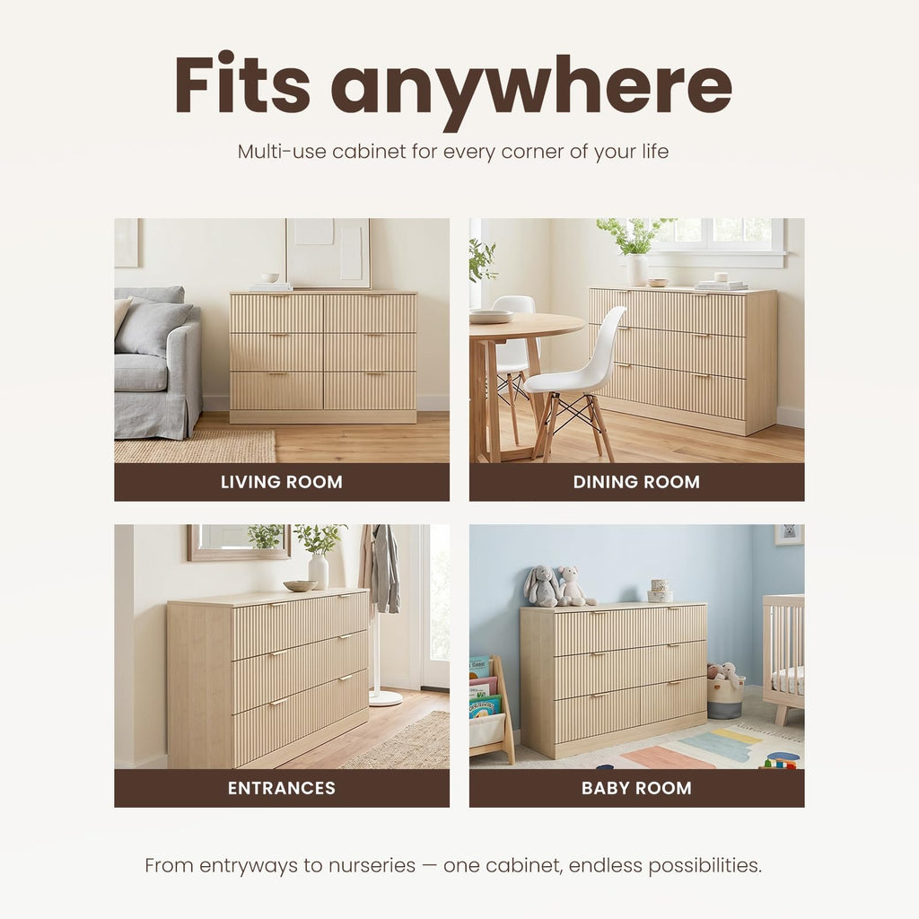 Natural Wood 6 Drawer Dresser Q1601